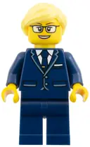 Minifigurka: CTY2008:  Passenger Plane Pilot - Female, Dark Blue Suit with Tie, Bright Light Yellow Ponytail