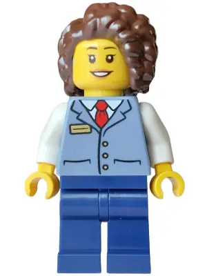 CTY2011:  Streetcar Driver - Female, Sand Blue Vest over White Shirt, Dark Blue Legs, Dark Brown Hair