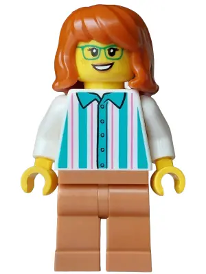 CTY2015:  Ice Cream Vendor - Female, White Shirt with Dark Turquoise Stripes, Medium Nougat Legs, Dark Orange Hair, Green Glasses