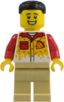 Minifigurka: CTY2017:  Pizza Chef - Male, Tan Legs, Black Hair