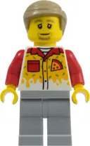 Minifigurka: CTY2018:  Pizza Delivery Driver - Male, Light Bluish Gray Legs, Dark Tan Hair