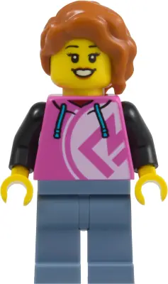 CTY2019:  Pizza Restaurant Patron - Female, Dark Pink Hoodie, Sand Blue Legs, Dark Orange Hair