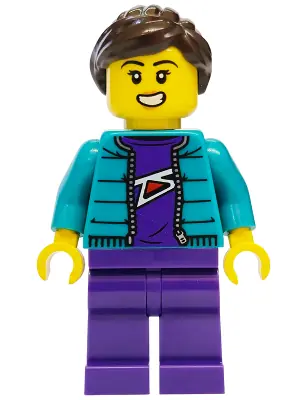 CTY2022:  Mountain Bike Cyclist -  Female, Dark Turquoise Jacket, Dark Purple Legs, Dark Brown Ponytail