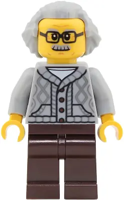 CTY2024:  Passenger - Male, Light Bluish Gray Knit Cable Cardigan Sweater, Dark Brown Legs, Light Bluish Gray Hair Swept Back