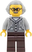 Minifigurka: CTY2024:  Passenger - Male, Light Bluish Gray Knit Cable Cardigan Sweater, Dark Brown Legs, Light Bluish Gray Hair Swept Back