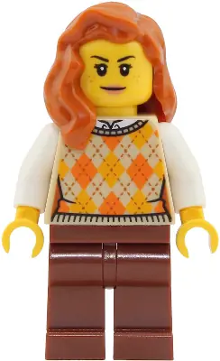 CTY2025:  Passenger - Female, Tan Knit Argyle Sweater Vest, Reddish Brown Legs, Dark Orange Hair