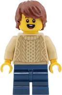 Minifigurka: CTY2026:  Passenger - Boy, Tan Knit Cable Sweater, Dark Blue Medium Legs, Reddish Brown Tousled Hair
