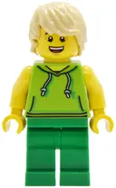 Minifigurka: CTY2028:  Lava Land Patron - Male, Lime Sleeveless Hoodie, Green Legs, Tan Hair