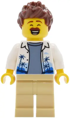 CTY2030:  Lava Land Patron - Male, White Hawaiian Shirt, Tan Legs, Reddish Brown Hair