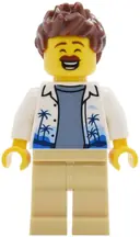 Minifigurka: CTY2030:  Lava Land Patron - Male, White Hawaiian Shirt, Tan Legs, Reddish Brown Hair