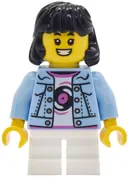Minifigurka: CTY2031:  Lava Land Patron - Child, Girl, Bright Light Blue Denim Jacket over Shirt with Record, White Short Legs, Black Hair
