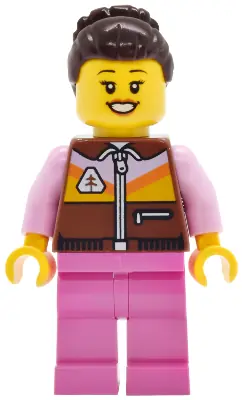 CTY2032:  Lava Land Patron - Female, Reddish Brown Jacket, Dark Pink Legs, Dark Brown Hair