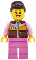 Minifigurka: CTY2032:  Lava Land Patron - Female, Reddish Brown Jacket, Dark Pink Legs, Dark Brown Hair