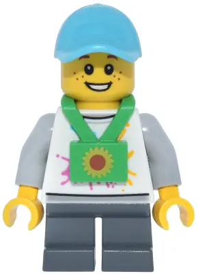 CTY2033:  Lava Land Patron - Child, Male, White Shirt with Mountains Logo, Dark Bluish Gray Short Legs, Lanyard, Medium Azure Cap