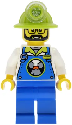 CTY2034:  Lava Land Worker - Male, Blue Overalls and Legs, Lime Mining Helmet