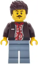 Minifigurka: CTY2036:  Car Wash Patron - Male, Dark Brown Jacket over Red Hawaiian Shirt, Sand Blue Legs, Dark Brown Hair