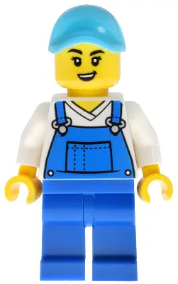 CTY2044:  Car Wash Worker - Female, Blue Overalls and Legs, Medium Azure Hat