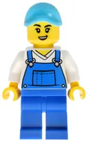 Minifigurka: CTY2044:  Car Wash Worker - Female, Blue Overalls and Legs, Medium Azure Hat