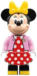 Minifigurka: DIS089:  Minnie Mouse - Bright Pink Jacket, Red Polka Dot Dress, Yellow Bow