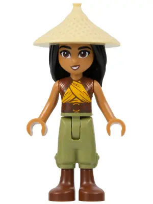 DIS120:  Raya - Tan Conical Hat, Yellow Top, Reddish Brown Boots, Open Mouth