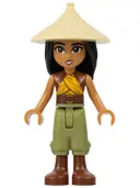 Minifigurka: DIS120:  Raya - Tan Conical Hat, Yellow Top, Reddish Brown Boots, Open Mouth