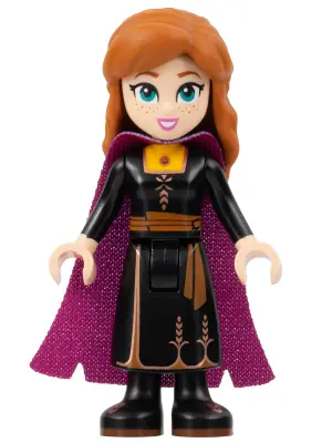 DIS126:  Anna - Black Dress, Magenta and Dark Purple Cape, Narrow Smile