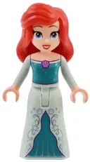 Minifigurka: DIS150:  Ariel, Human (Light Nougat) - Light Aqua Dress with Stars, Medium Lavender Shell, Dark Purple Trim, Red Hair with Left Side Part and High Bangs