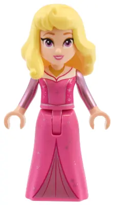 DIS151:  Aurora - Dark Pink Dress, Metallic Pink Sleeves, Gold Necklace, Bright Light Yellow Hair