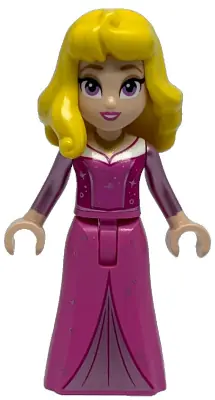 DIS153:  Aurora - Dark Pink Dress, Metallic Pink Sleeves, Gold Necklace, Yellow Hair