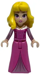 Minifigurka: DIS153:  Aurora - Dark Pink Dress, Metallic Pink Sleeves, Gold Necklace, Yellow Hair