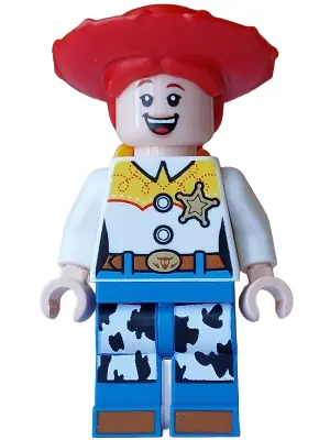 DIS193:  Jessie - Normal Legs, Minifigure Head and Bow, Printed Dark Orange Boot Tips, Sheriff Star Badge