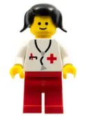 Minifigurka: DOC001B:  Doctor - Stethoscope, Red Legs, Black Pigtails Hair (Reissue)