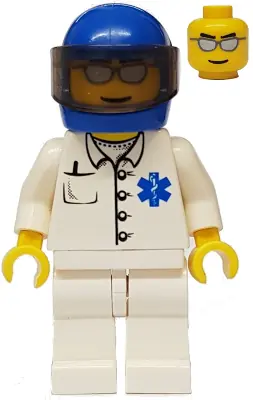 DOC022:  Doctor - EMT Star of Life Button Shirt, White Legs, Blue Helmet, Trans-Brown Visor