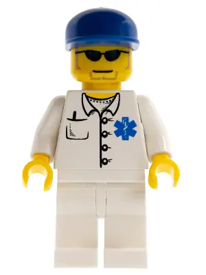 DOC023:  Doctor - EMT Star of Life Button Shirt, White Legs, Blue Cap, Goatee
