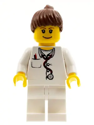 DOC033:  Doctor - Lab Coat, Stethoscope and Thermometer, White Legs, Reddish Brown Female Ponytail Hair