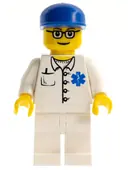 Minifigurka: DOC034:  Doctor - EMT Star of Life Button Shirt, White Legs, Blue Cap, Glasses
