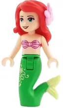 Minifigurka: DP053:  Ariel, Mermaid (Light Nougat) - Metallic Pink Shell Bra Top, Bright Green Tail with Star and Filigree, Medium Azure Eyes, Bright Pink Flower