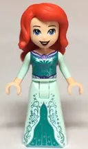 Minifigurka: DP062:  Ariel, Human (Light Nougat) - Light Aqua Dress with Silver Starfish and Shells