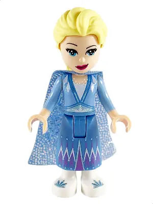 DP069:  Elsa - Glitter Cape with Two Tails, Medium Blue Skirt with White Shoes, Lopsided Grin