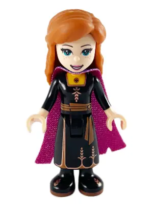 DP073:  Anna - Black Dress, Magenta and Dark Purple Cape, Wide Smile
