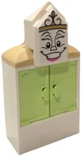 DP100:  Wardrobe - Yellowish Green Doors, Printed Face on Tile, Modified 2 x 3 Pentagonal, Tan Curved Slopes