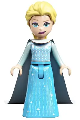 DP136:  Elsa - Medium Azure Dress, Medium Blue Long Narrow Glitter Cape, Smirk Wide