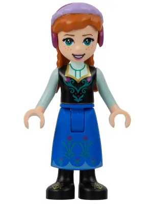 DP141:  Anna - Blue Skirt, Black Boots and Black Top, Light Aqua Sleeves, Wide Smile, Dark Pink Lips