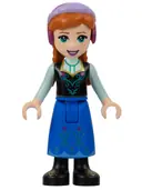 Minifigurka: DP141:  Anna - Blue Skirt, Black Boots and Black Top, Light Aqua Sleeves, Wide Smile, Dark Pink Lips