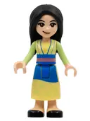 Minifigurka: DP149:  Mulan - Yellowish Green and Bright Light Yellow Robe, Black Shoes, Lopsided Grin