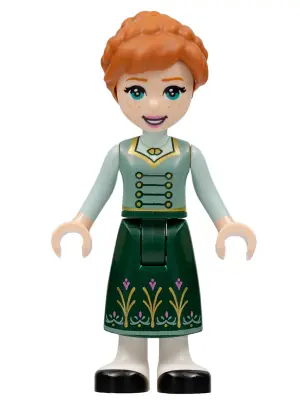 DP160:  Anna - Dark Green Skirt with Flowers, Sand Green Vest, Light Aqua Sleeves