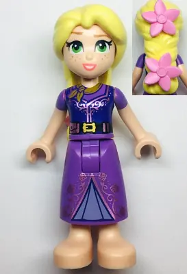 DP169:  Rapunzel - Mini Doll, 2 Bright Pink Flowers, Dark Purple Vest Closed