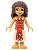 Minifigurka: DP171:  Moana (Medium Nougat) - Mini Doll, Dark Red and Red Strapless Top, Tan Long Skirt with Feathers, Dark Brown Hair
