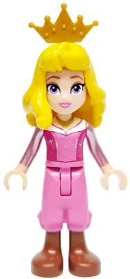 DP194:  Aurora - Dark Pink Top, Metallic Pink Sleeves, Gold Necklace, Dark Pink Cropped Trousers, Reddish Brown Boots, Yellow Hair, Crown Tiara