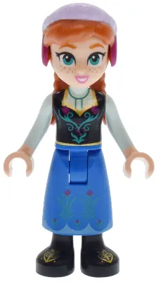 DP209:  Anna - Blue Skirt, Black Boots and Black Top, Light Aqua Sleeves, Narrow Smile